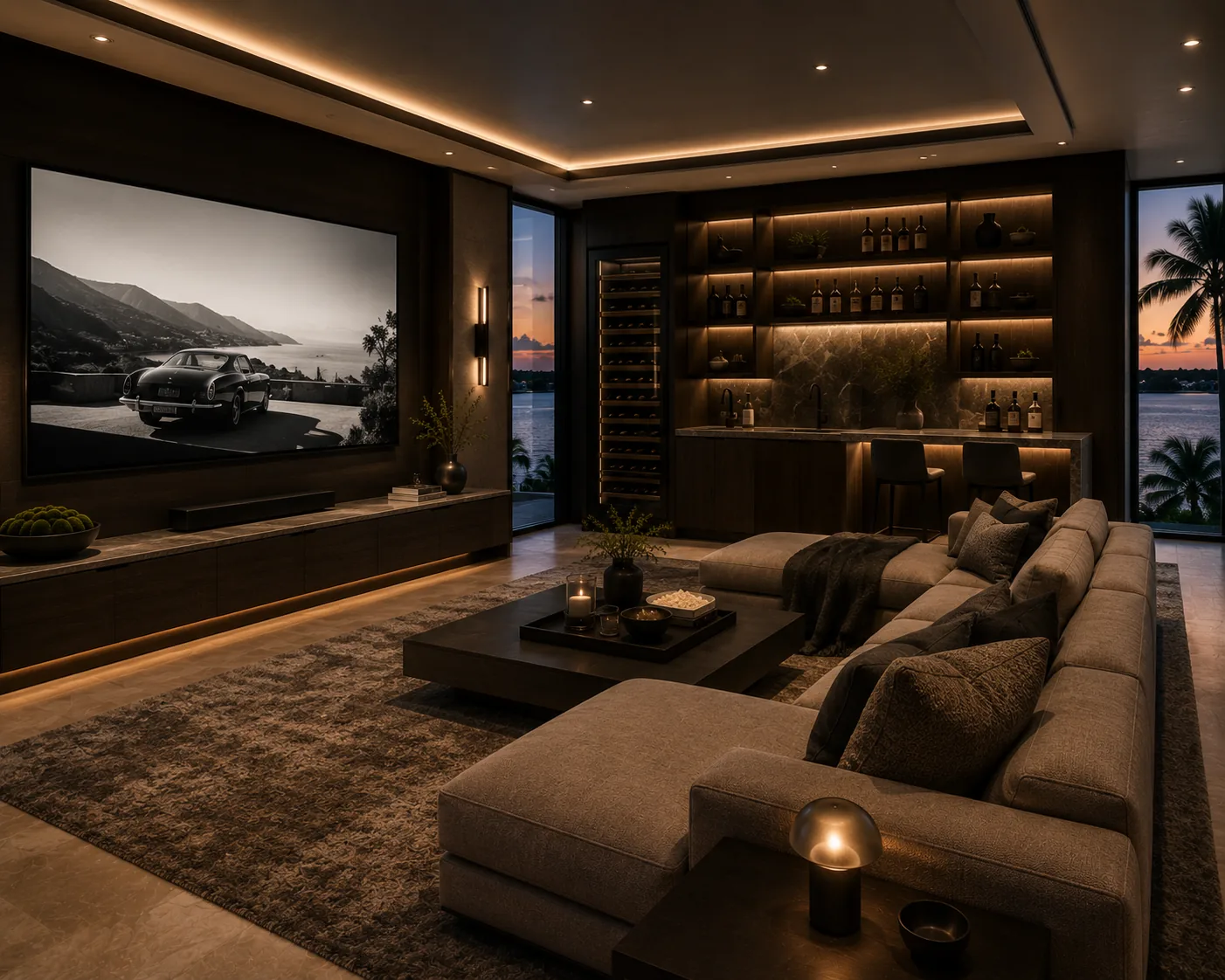 Entertainment lounge and media room at The Tidewater Residence.